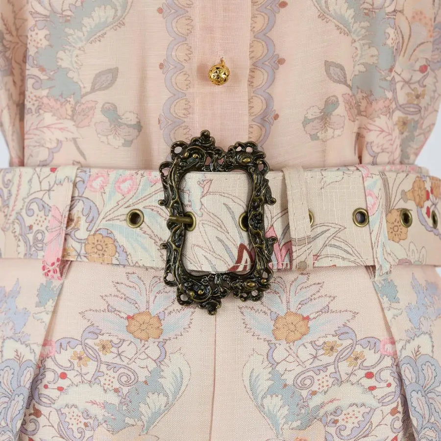 Ele High Waist Long Sve Printed Dr with Pearl Embelliment Slimming Effect irt Sle ort Pants Ensemble