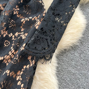 Chic vintage Hook flower hollow lace long sleeve Elegant Fairy korean fashion autumn Party women clothing
