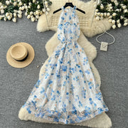 Summer Women's Halter Sleeveless Holiday Dress Luxury Sequins Beading 3D Embroidery Flower Elegant Pearl Belt Party Vestidos