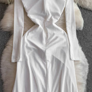 Celebrities Metal Buckle Square Collar with Chest Pad Dress Women's High-end Lace Splicing Mesh Yarn Streamer Elegant Long Dress