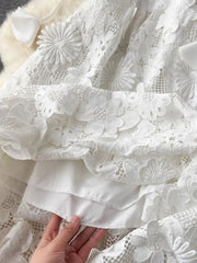 High Quality Sleeveless Spaghetti Strap Floral Embroidery White Dress