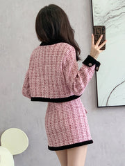 High Quality Tweed Short Jacket+Mini Skirt Two Piece Set