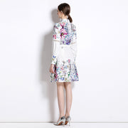 High Quality Support Long Sleeve Flower Print Belted Knee Length Dresses