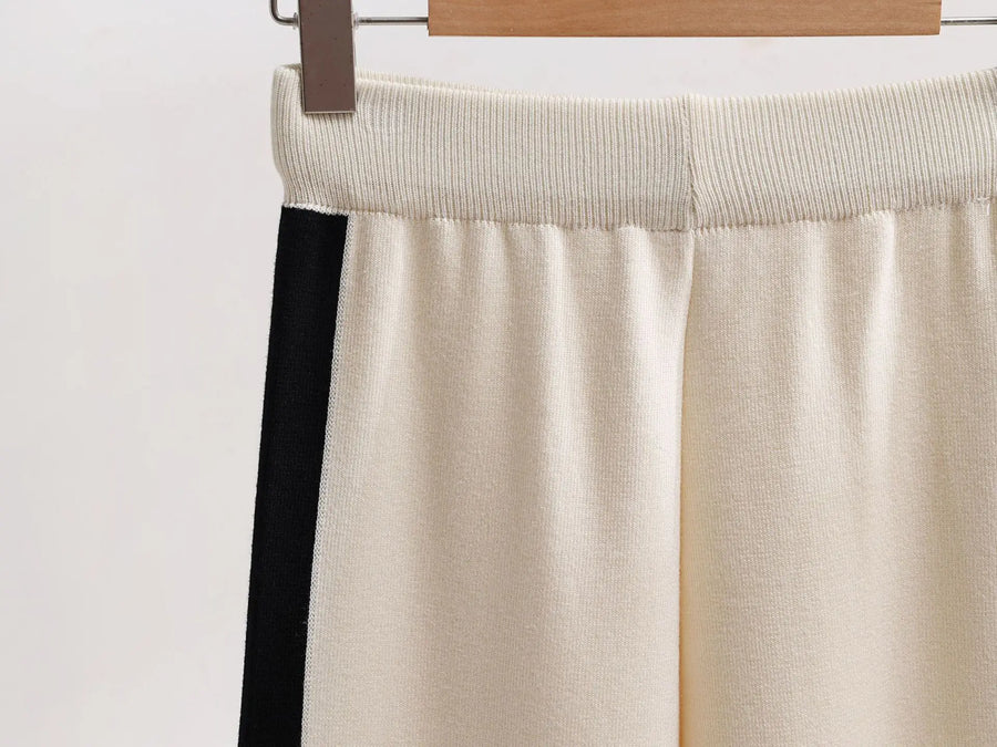 Lapel Casual Lazy Tops Sweater  female Pants Set Winter New Fashion Color-block Long-sleeved Pants Women Two-piece Set Elegant
