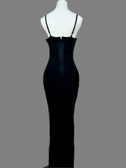 Luxury Diamond Spaghetti Strap Backless Design V Neck Sexy Bodycon Long Dress Black / M Luxury Diamond Spaghetti Strap Backless Design V Neck Sexy Bodycon Long Dress Black / M