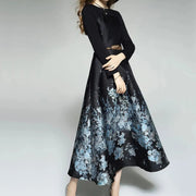 High Quality Black Floral Elegant Jacquard Luxury Long Dress