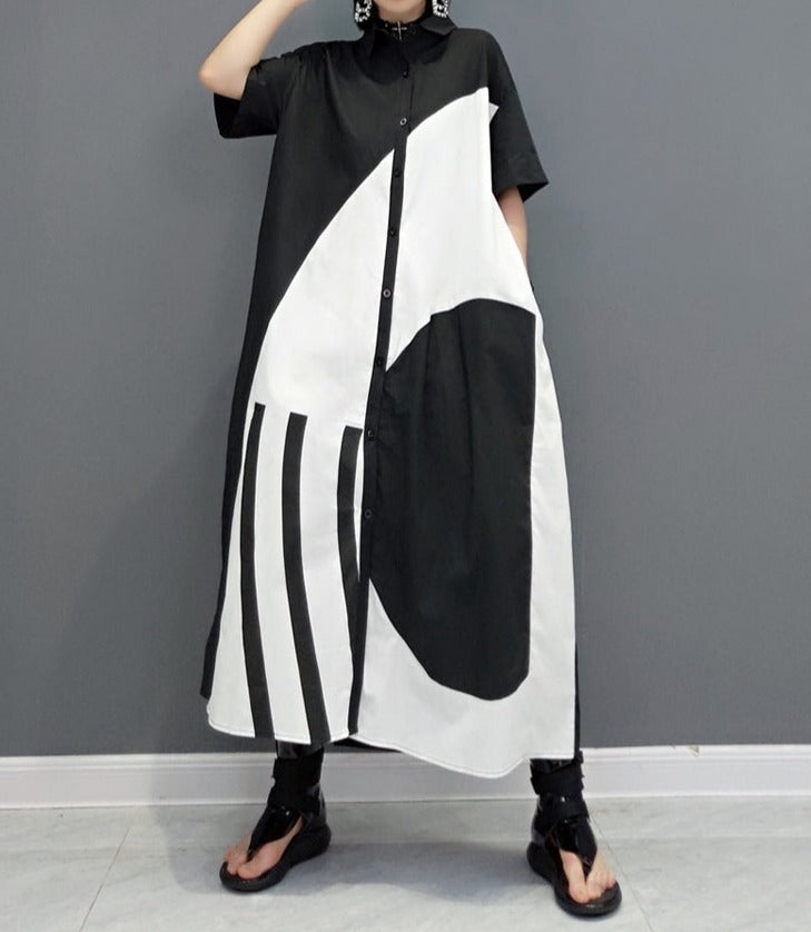 Large size dress loose fit black and white casual tide short sleeve high quality