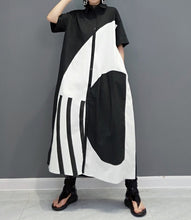 Large size dress loose fit black and white casual tide short sleeve high quality