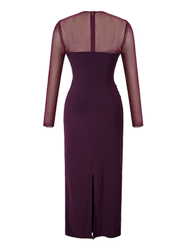 Women's French Sexy Midi Dress Woman Elegant Black Purple