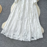 Women Long Dress Dresses Ruffles Vestidos V Neck Lantern Sleeve Elegant Splice Y2k Streetwear Hollow Out Tight Waist Work Party