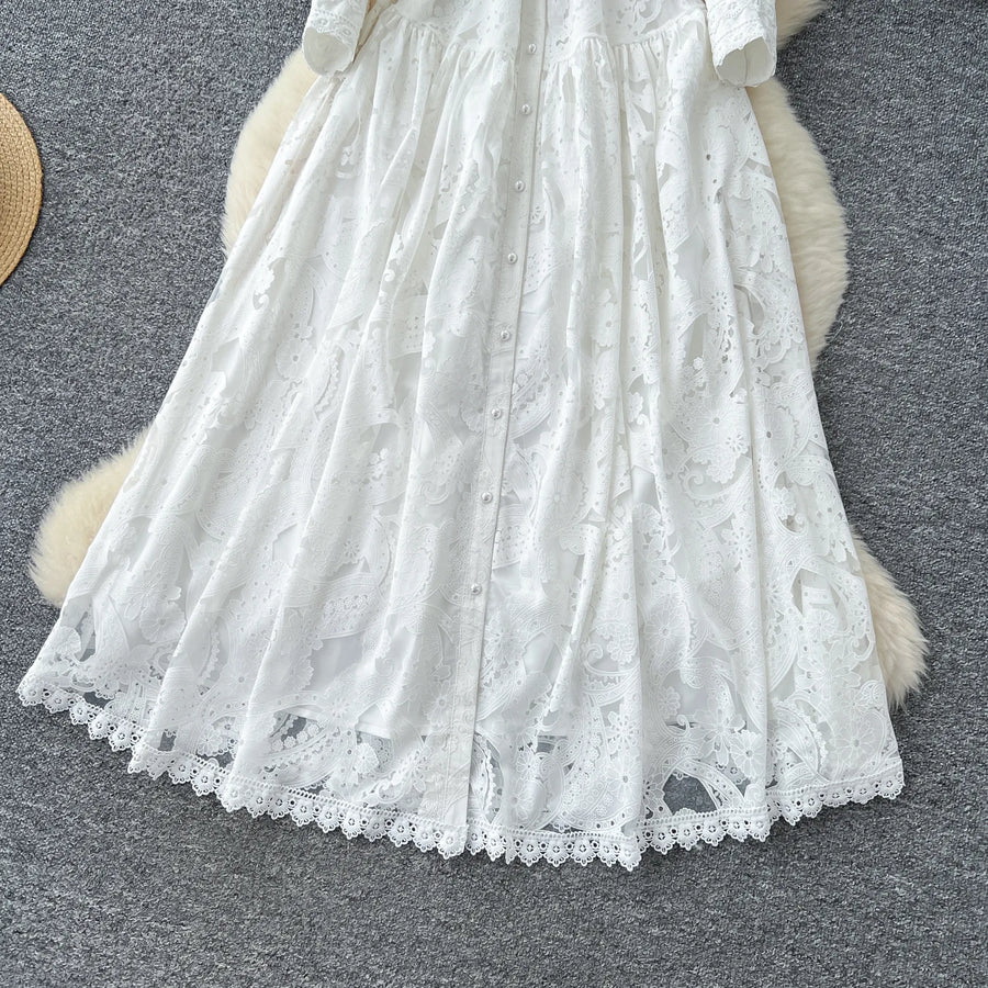 Women Long Dress Dresses Ruffles Vestidos V Neck Lantern Sleeve Elegant Splice Y2k Streetwear Hollow Out Tight Waist Work Party