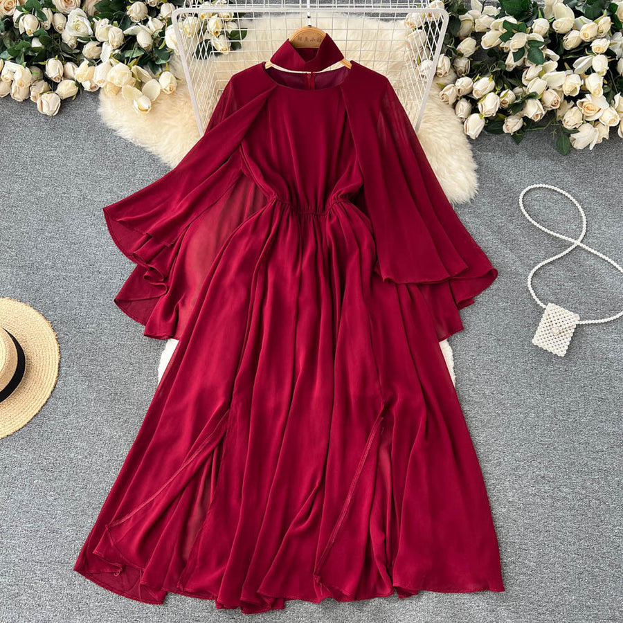 High quality multi color high neck long sleeve elegant long dress