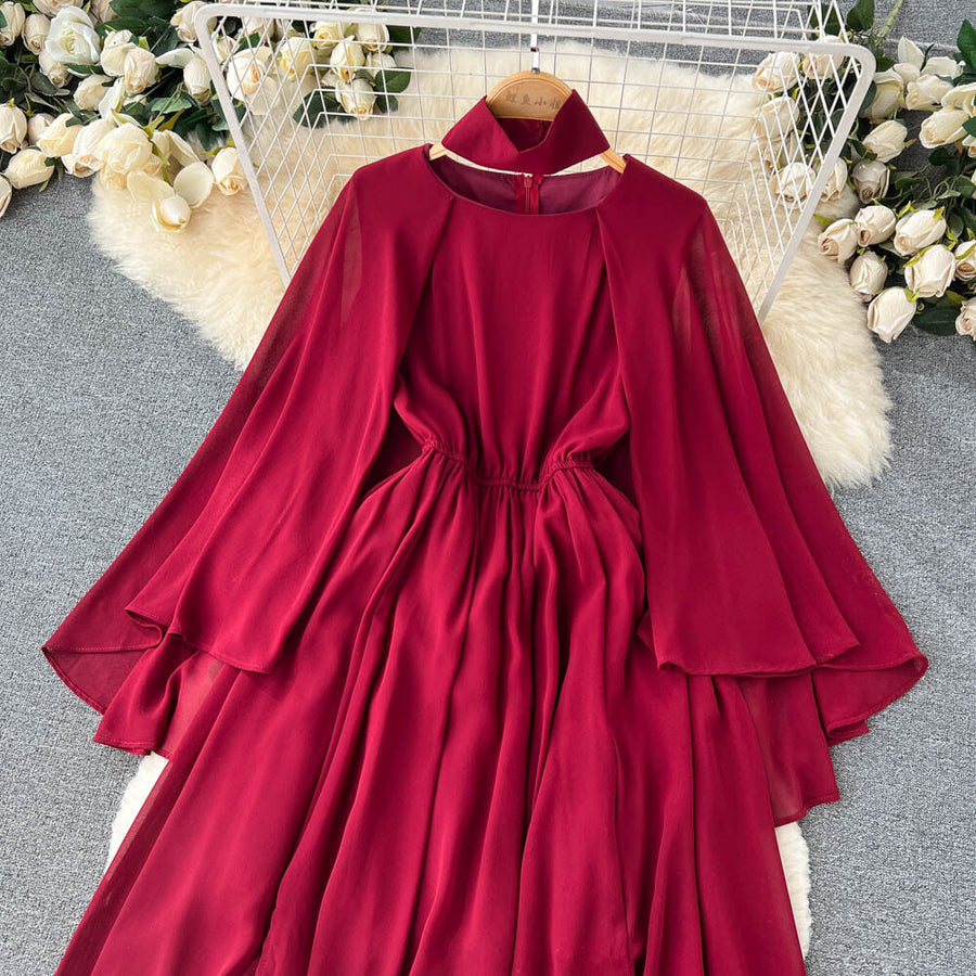 High quality multi color high neck long sleeve elegant long dress