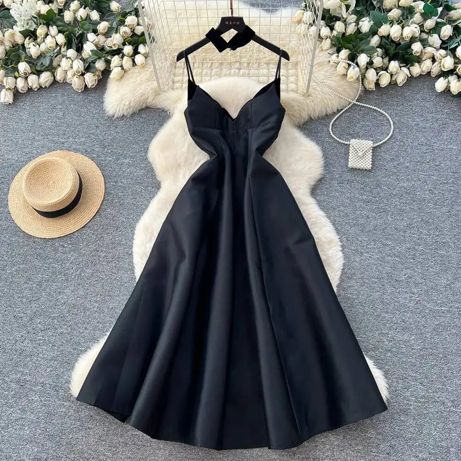 High-waisted, plain A-line formal dresses with thin straps, high quality