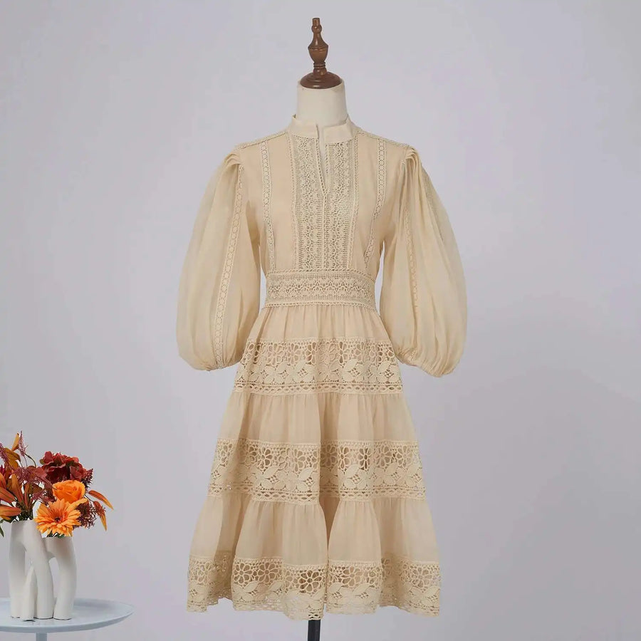 Quality Organza Midi Hollow Out Dresses Women's Half Sleeve Summer Embroidery Lace Evening Party Short Dress Shirt Lady