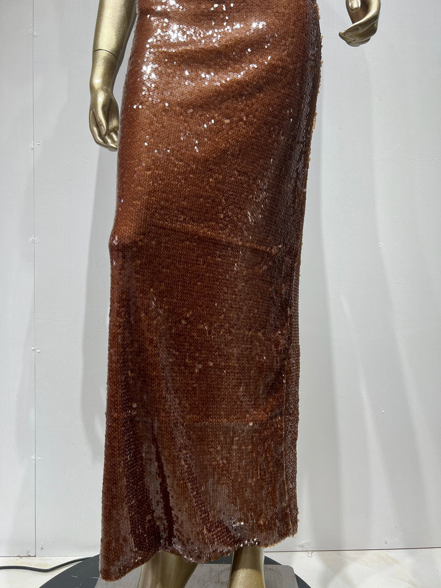 Elegant Sexy Sleeveless Backless Flower Mesh Sequin Brown Shiny Bodycon Long Dress