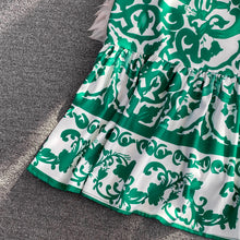 Bohemian Geometric Flower Print Stand Collar Lantern Sleeve Lace Up High Quality Maxi Dress
