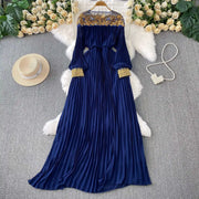 Floor Length Formal Evening Luxury Dress Women Summer Autumn See Through Crochet Crystal Beaded Long Sleeve Maxi Chiffon Dresses