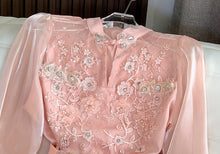 Flower Embroidery Two Piece Set Elegant Pearl Pink Blouse Shirt+Belt High Quality Floral Jacquard Midi Skirt