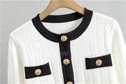 Round Neck Slim Short Sweater Skirts Set+Vintage Knitted Skirts