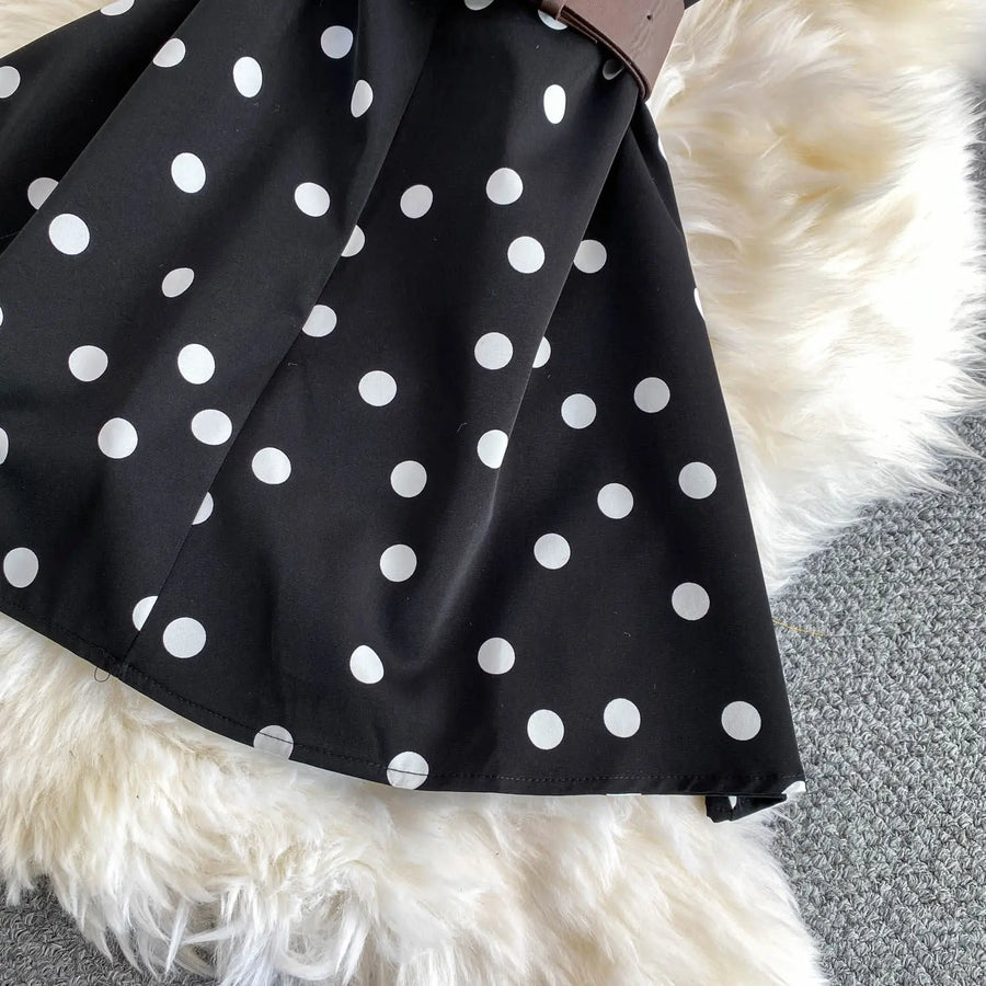 Fashion Sexy Halter Dress Women Summer Belt Waist Slim Fit Polka Dot A Line Party Daily Office Street Wear Chic Woman Dress