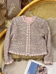 Autumn Winter Office Women Mixed Color Fit Sets Golden Silk O Neck Two Piece Set Tweed Jacket Slim Half Skirt Set Elegant Lady