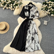 Chic Single Breasted Spliced Elegant Korean Fashion Fairy Sexy High Waist Vestidos Summer High Street Women Vacation