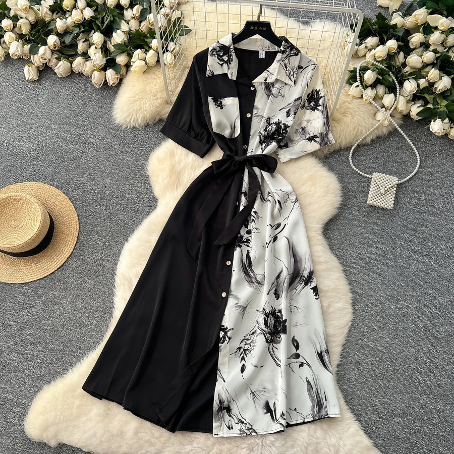 Chic Single Breasted Spliced Elegant Korean Fashion Fairy Sexy High Waist Vestidos Summer High Street Women Vacation