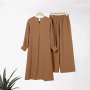 High Quality Button Split Blouse and Pants Two Piece Set