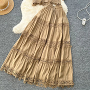 Luxury Long Dresses 2 Piece Sets Women Summer Holiday Hollow Out Crop Tops Elastic Waist Maxi Skirts Suits A Line Party Vestidos
