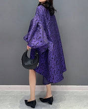 High Quality Oversized Purple Puff Sleeve Purple Elegant Dresses