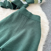Casual Knitted Sets Ladies O Neck Loose Multicolor Tops+Basic Long Pants American Style High Quality Sweater Suits