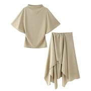 KONDALA Women Trendy Skirt Set Half High Collar Top Asymmetrical Skirt New Fashion 2026 Spring Summer Beach Holiday Skirt Set