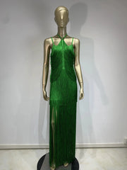 High quality green maxi sleeveless sexy elegant knitted bandage long dress