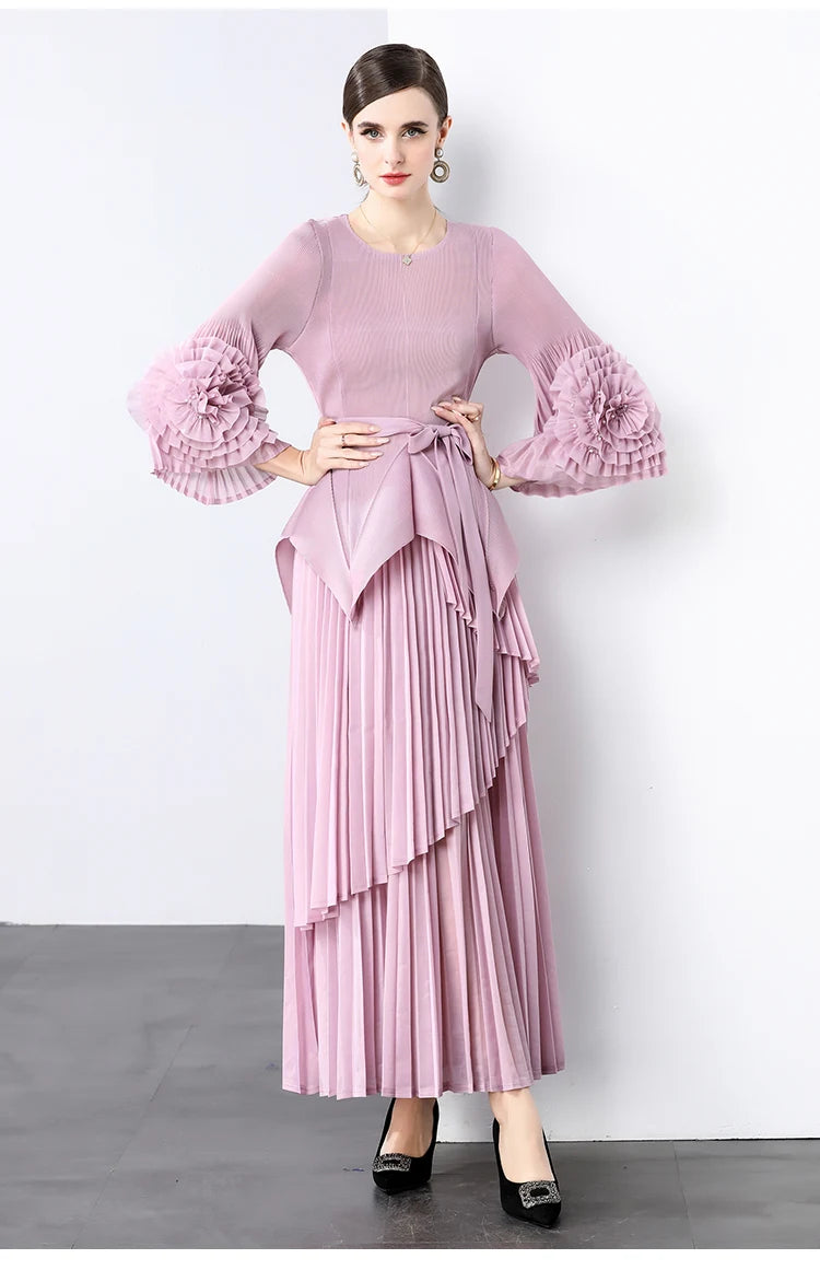 Miyake Spring Women's Clothing French Light Luxury Temperament Elegant Pleated Clothes Two-piece Set  Irregular Skirt 2025