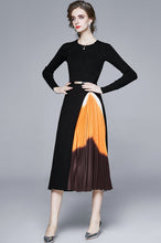 Elegant Black Long Sleeve Pleated Belted Midi Dress High Quality