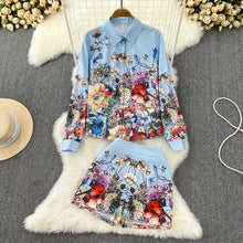 Floral Print Two Piece Set Long Sleeve Shirt + Shorts with Pocket