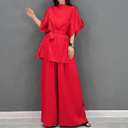 2 Piece Set Stylish Half Sleeve Blouses + With High Quality Wide Leg Long Pants