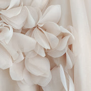 Women Spring Summer Dress Runway Fashion V-Neck 3D Appliques Backless Long Sleeve White Apricot Elegant Party Holiday