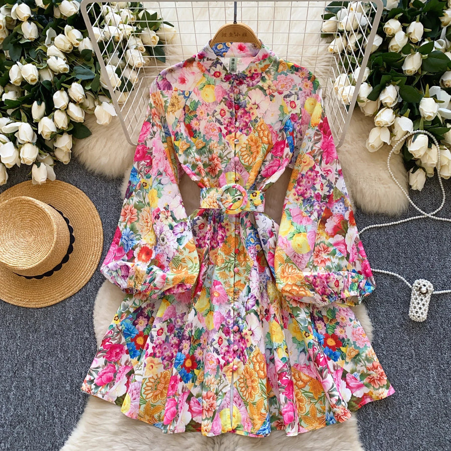 High quality long sleeve French vintage style elegant floral print dress As Picture(1) / S High quality long sleeve French vintage style elegant floral print dress As Picture(1) / S