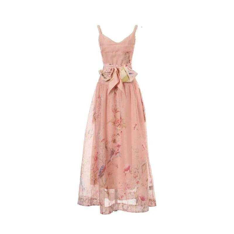 Plus size printed strappy dress with high waist, high quality midi style