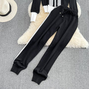 Two Piece Set Stripe Zipper Cardigan + High Quality Harem Pants