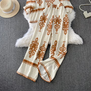 Women Two Piece Skirt Sets Shirt Muslim Suits Shirt Tops Full Sleeve Solid Wide Leg Pant Long Elegant Elastic Waist Summer 2025