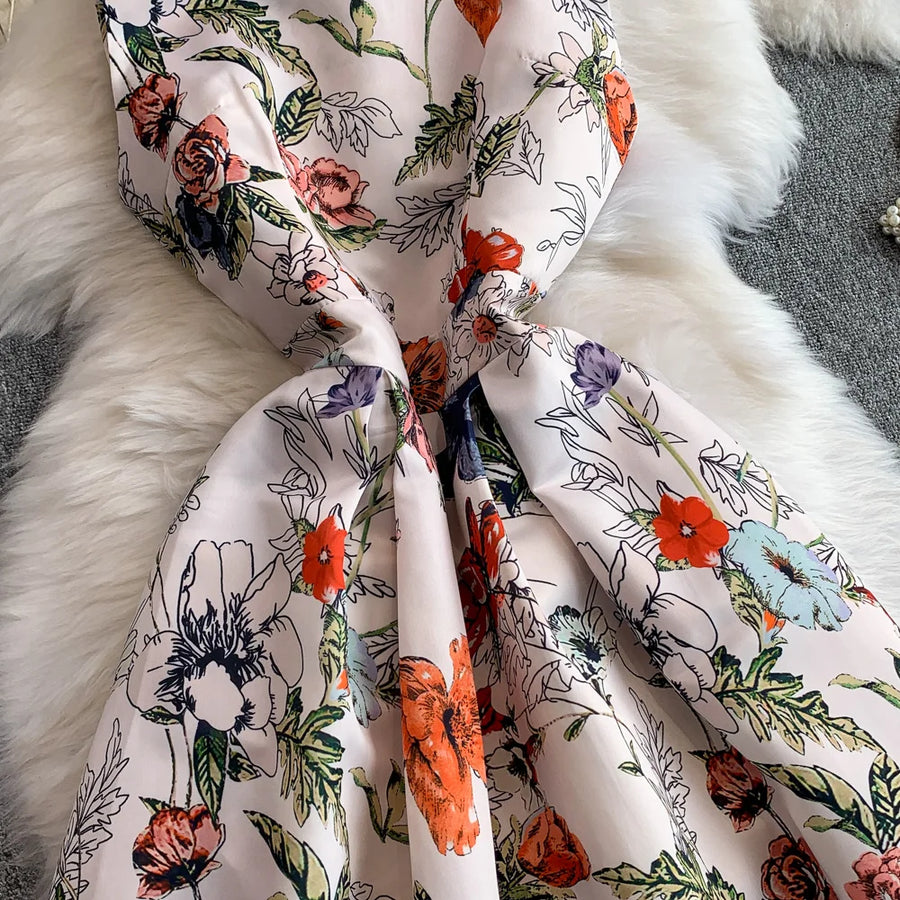 Fashion Elegant Print Sleeveless Dress Women 2026 Summer New Slim Waist Gown Ball Big Swing Robe Fresh Temperament Vestidos