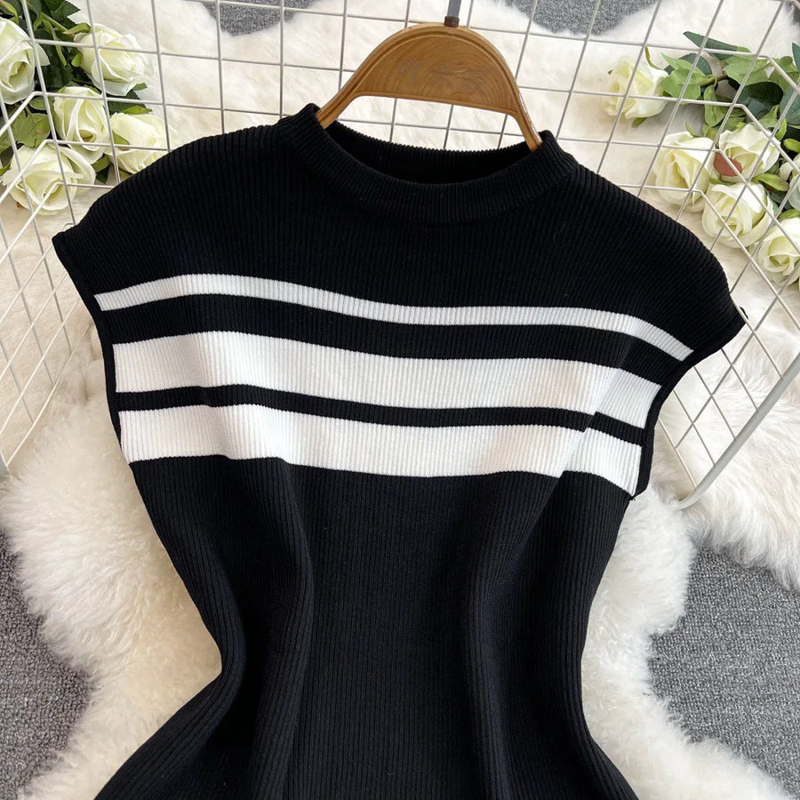 Pant Set Women Two Piece Sets Matching Sets Sleeveless Knitted Slim Fit Tops Wide Leg Long Pants High Elastic Waist Casual