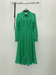 high quality multi color lace dress with pockets, long sleeves, buttons with collar