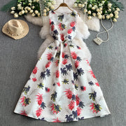 Fashion Elegant Print Sleeveless Dress Women 2026 Summer New Slim Waist Gown Ball Big Swing Robe Fresh Temperament Vestidos