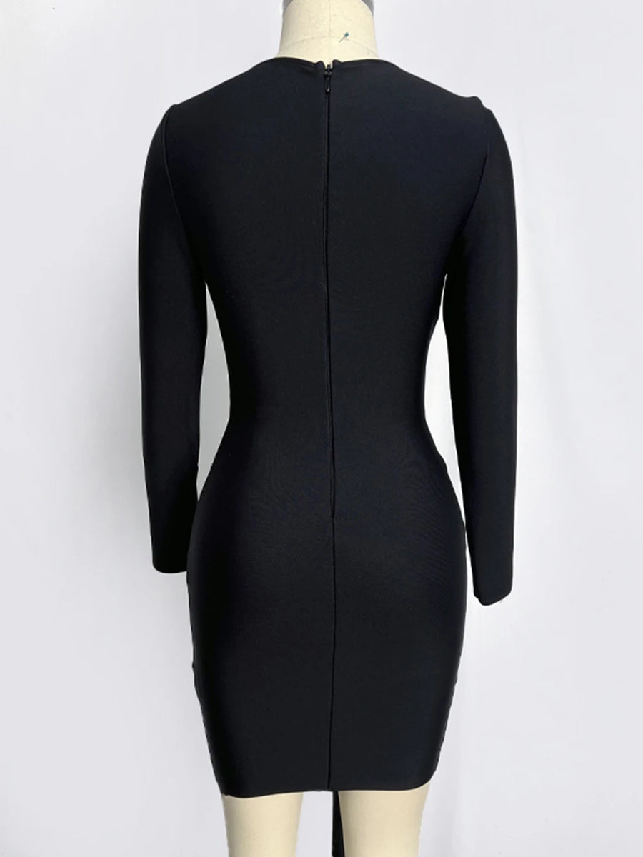 Sexy V Neck Mesh Long Sleeve Luxury Shiny Diamond Bodycon Mini Dress Elegant High Quality Black / L Sexy V Neck Mesh Long Sleeve Luxury Shiny Diamond Bodycon Mini Dress Elegant High Quality Black / L