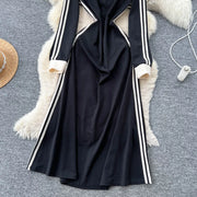 Chic vintage patchwork striped dress Elegant Fairy korean fashion autumn Party women clothing