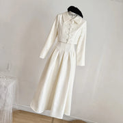 Two-piece set Elegant short jacket and long skirt suit with luxury pearl beads for women, high quality